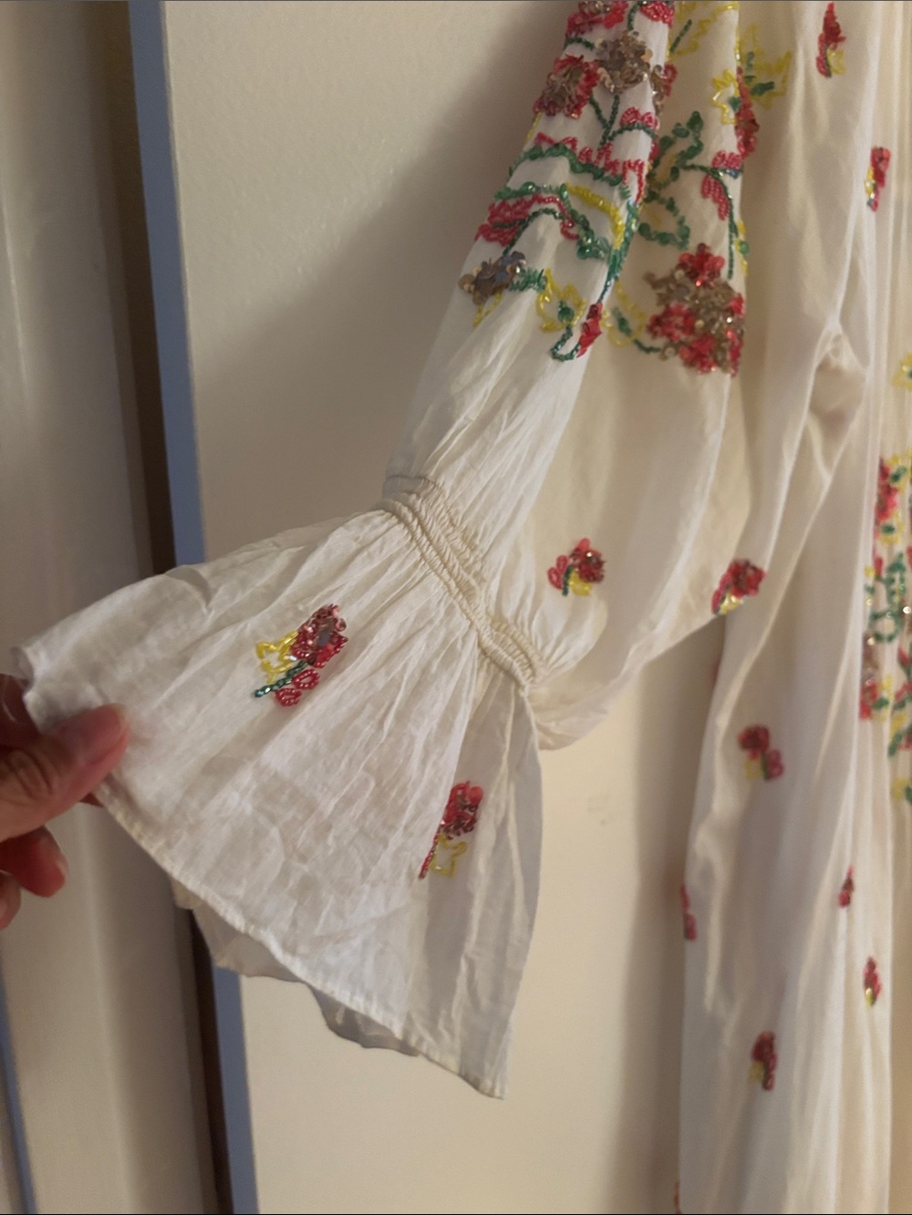 Antik Batik Ivory Midi Dress with Floral Sequin and Bead Embroidery L - Picture 8 of 11